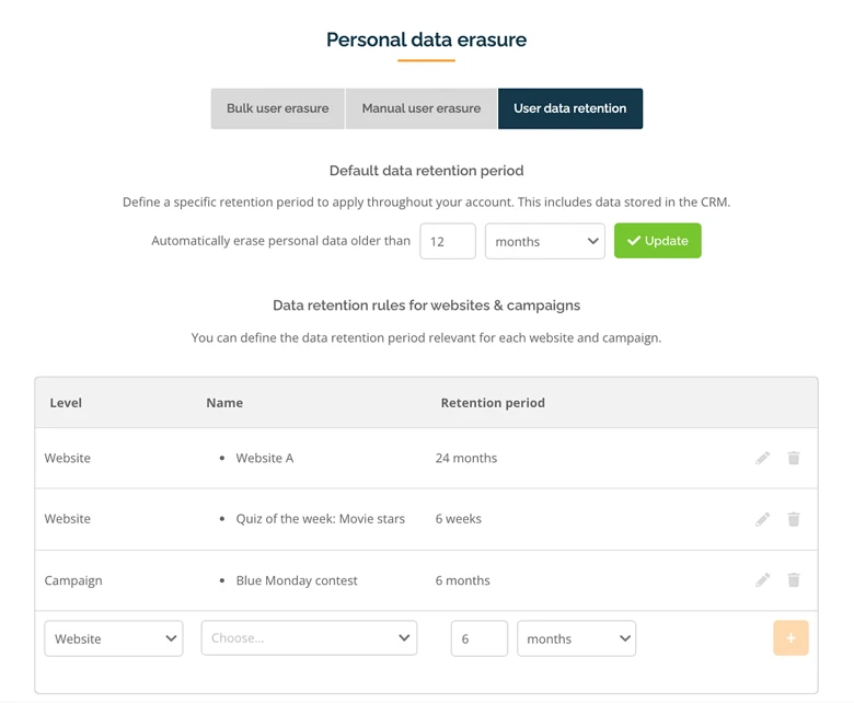 secure your participants data by adjusting retention periods