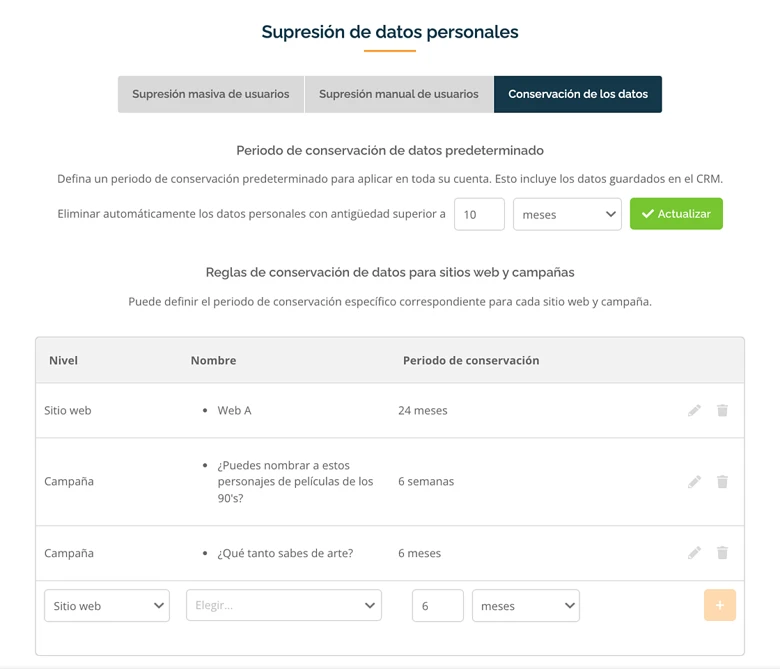 asegura los datos de tus participantes ajustando los periodos de retencion