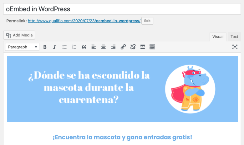 Campaña Qualifio en WordPress usando oEmbed