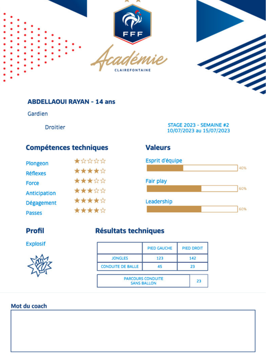 El formulario del campamento de verano de FFF