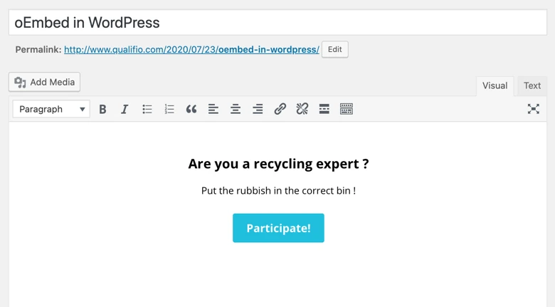 Embed a Qualifio campaign with oEmbed in WordPress