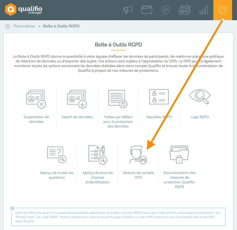 Gestion compte DPD - Boîte à outils RGPD - Qualifio