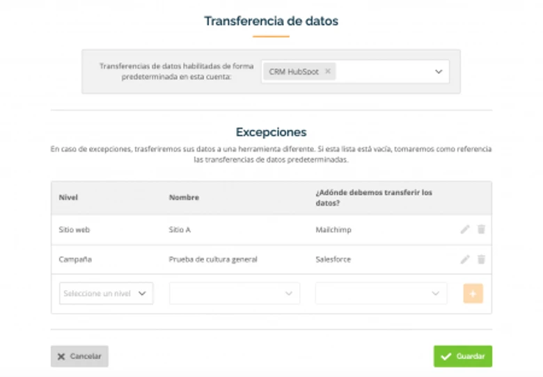 Transferencia de datos en Qualifio