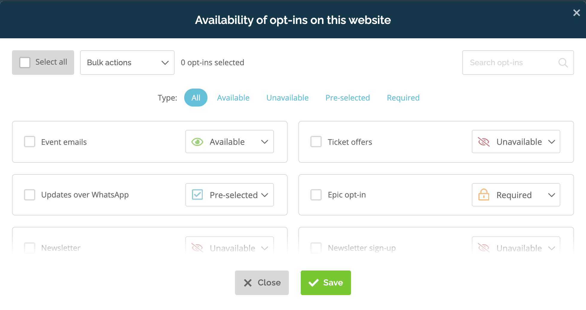 Fine-tune where your opt-ins are displayed from the Websites view