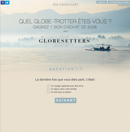 Contest game "Which globetrotter are you?" with travel agency The Globesetters Society | Qualifio