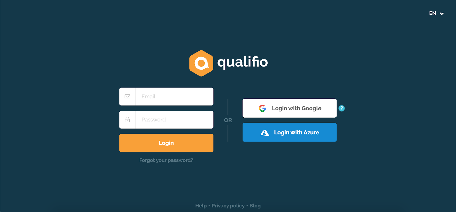 Qualifio's login page with SSO