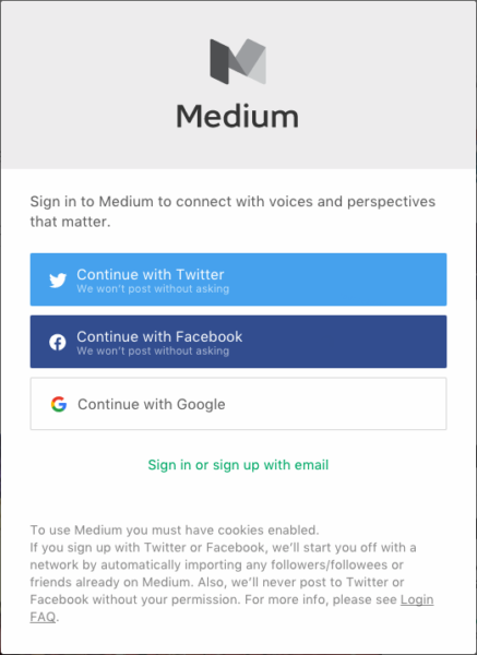 Social login on Medium